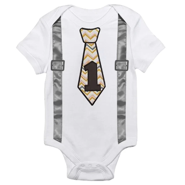 Baby Boys First 1st Birthday Outfit Vest Bodysuit Bow Tie white