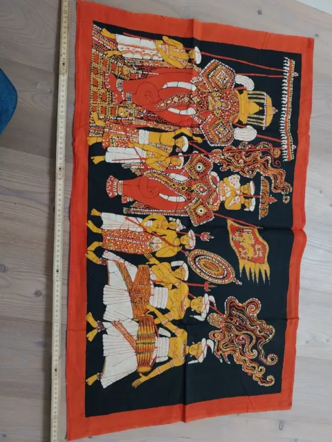 Indische Batik Bild Gemälde Batikbild Elefanten Flagge Tänzer