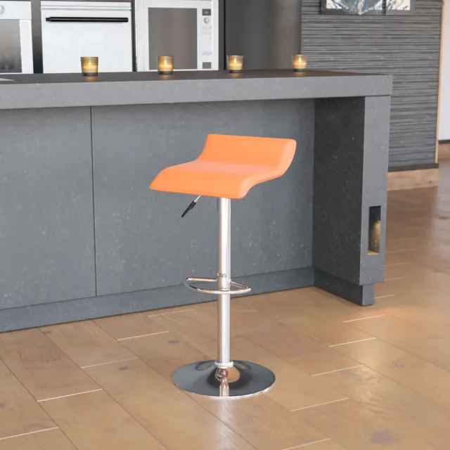 Dax Contemporary Orange Vinyl Adjustable Height Barstool with Solid Wave Seat...