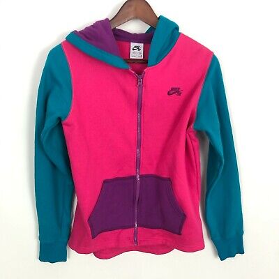 Nike Green Pink Purple Full Zip Hooded Sweatshirt Girls Size XL
