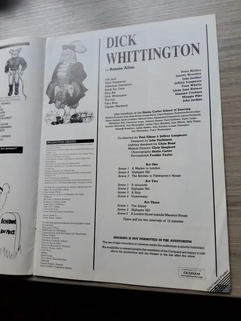 PANTOMIME THEATRE PROGRAMME 1986,Oldham Coliseum, Dick Whittington £9. ...