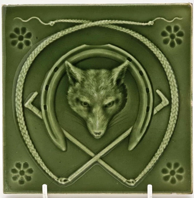 Victorian Fireplace Tile Minton's Majolica Green Colour Hunting Interest