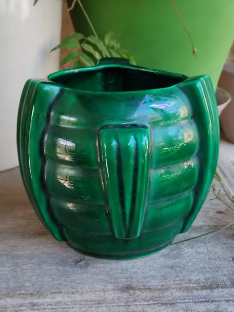 Ancien Pot Vase St Clément ? En Faïence Verte Art Déco