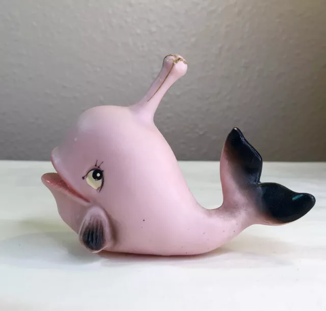 Vtg Kelvin's anthropomorphic bisque Pink Whale Ring Holder figurine kitschy rare