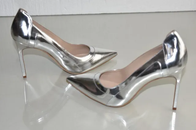 Nuevo Manolo Blahnik BB 105 Charol Plata Líquido Zapatos de Tacón 41.5 Boda