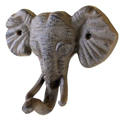 3 pc Cast Iron Elephant Wall Hooks coats caps keys leashes w/hardware africa