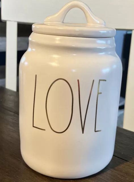 rae dunn love canister Beige With Gold Letters Baby Size Ceramic New