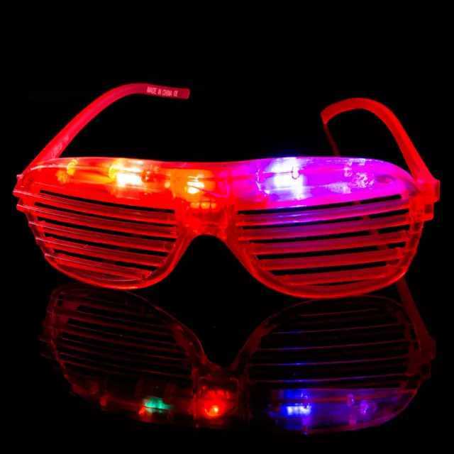 Red Flashing LED Shutter Glasses Light Up Rave Slotted Party Glow Shades Fun UK