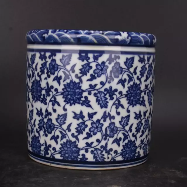 Chinese Blue and White Porcelain Jar Qing Qianlong Lotus Pattern Pot 4.72 inch