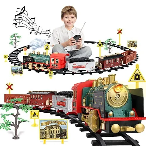 Remote Control Steam Train Sets w/Steam,Light,Sounds,Christmas