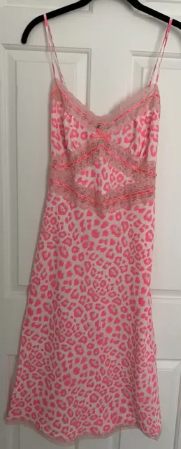 Betsey Johnson Hollywood MIDi Dress Slip Pink Sonic White Leopard Animal Print M