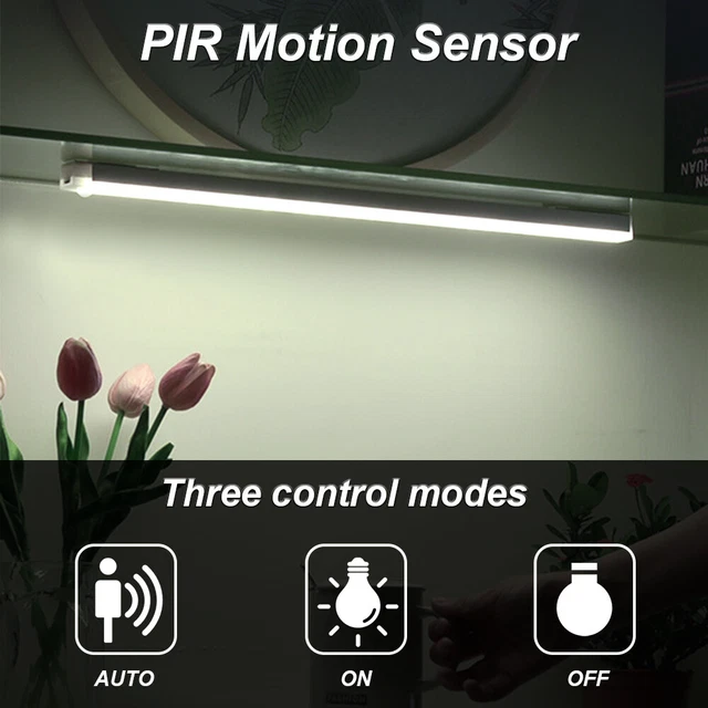 30CM USB RECHARGEABLE LED PIR Motion Sensor Light Strip Cabinet Closet ...