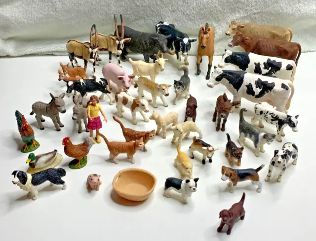 Schleich Farm Animals Figurine Toy Set Bundle Girl Horse Cow Sheep Pigs Dog Girl