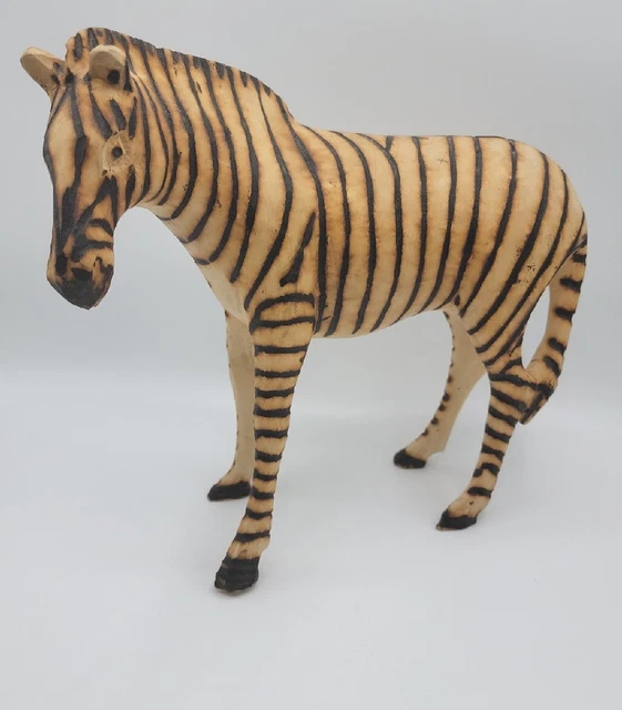Hand Carved Wood Zebra 10" High