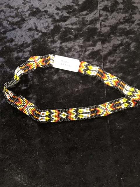 Bright Dark Southwestern Cowboy Cowgirl Indian Beaded Stretch HatBand New!
