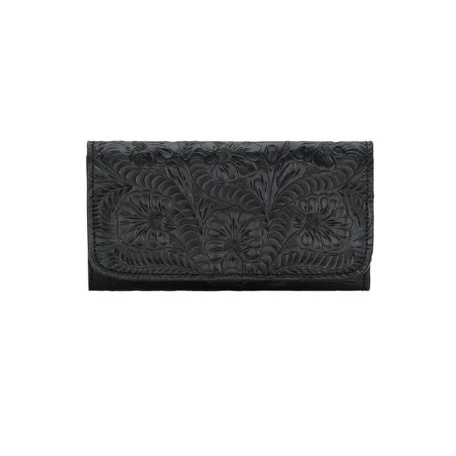 American West Womens Black Leather Ladies' Tri-fold Checkbook Wallet
