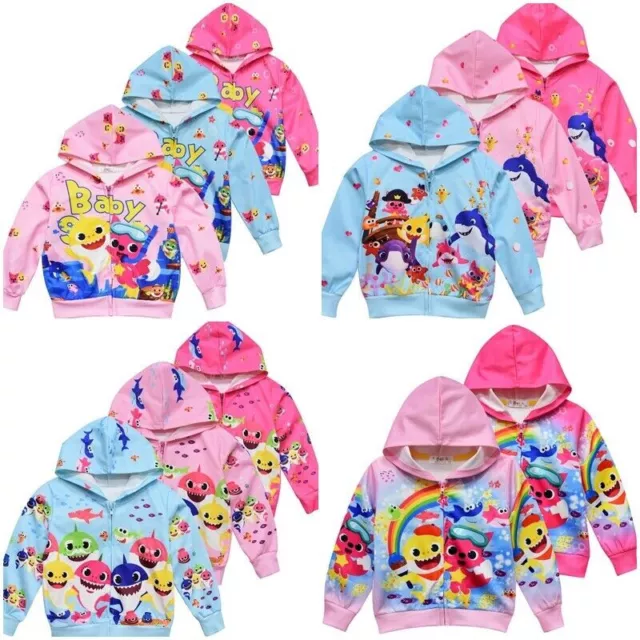 Kids Baby Shark Hoodies Hoody Coat Jacket Sweater Jumper Pullover Tops Gift