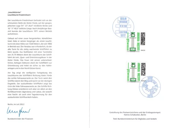 Ministerkarte Typ VII  2022 Leuttürme  Friedrichsort MNr. 3696 Christian Lindner