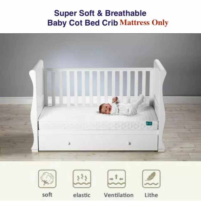 BABY COT BED CRIB MATTRESS - SUPER SOFT BREATHABLE WATERPROOF 120 x 60 x 7.5 CM