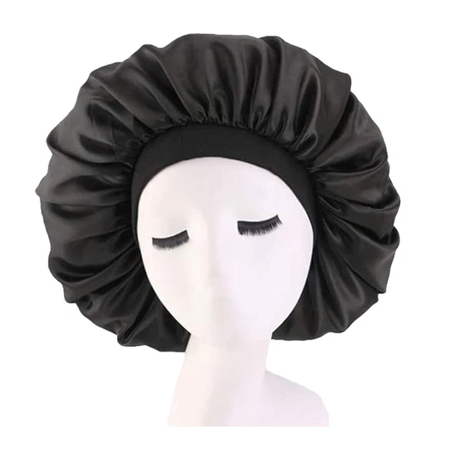Solid Color Satin Bonnet Women Night Headband Hair Styling Caps (Black) FS2#