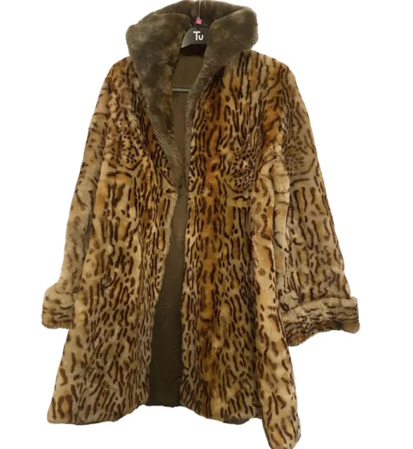 Leopard Vintage Real Beaver lamb Fur Coat Jacket 12/14