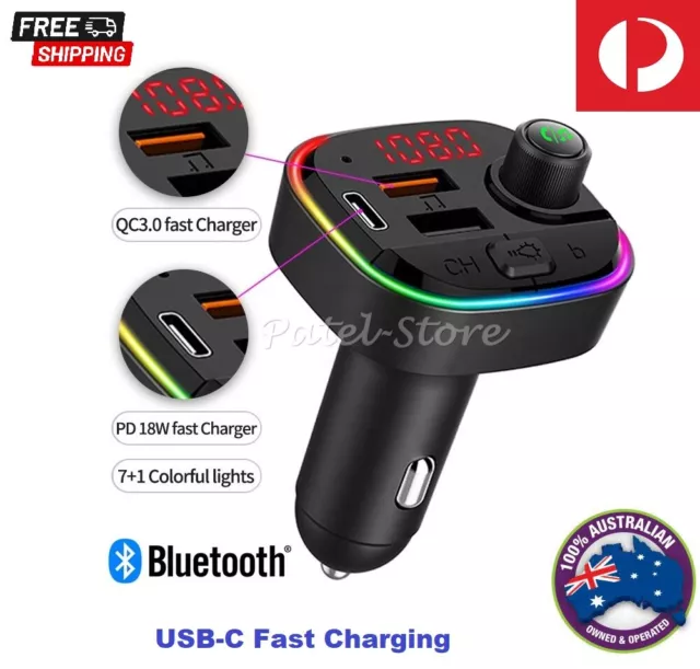 Bluetooth 5.0 FM Transmitter Handsfree USB Charger Car Kit Radio Adapter PD Fast