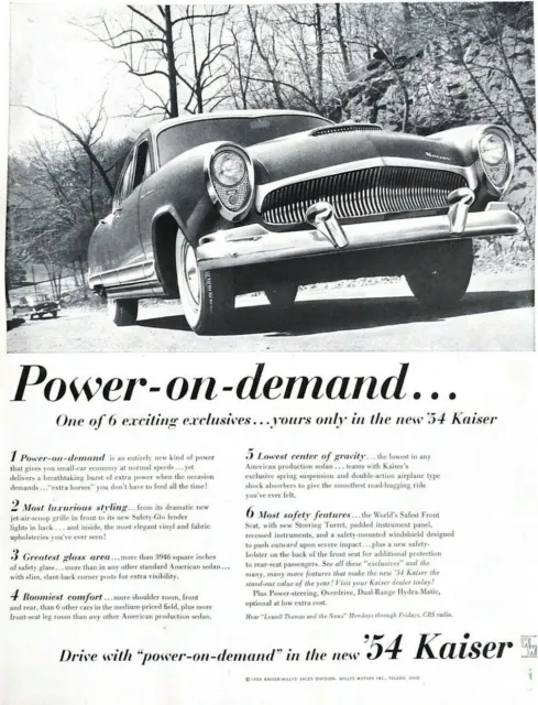 1954 Kaiser Automobile Vintage Print Ad Drive With Power On Demand