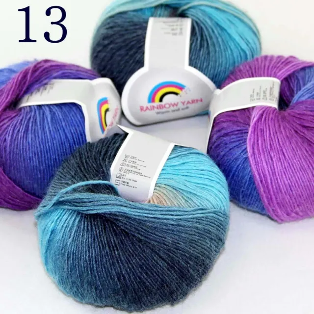 Sale 4Ballsx50gr Colorful Rainbow Rug Shawl Cashmere Wool Hand Crochet Yarn 13