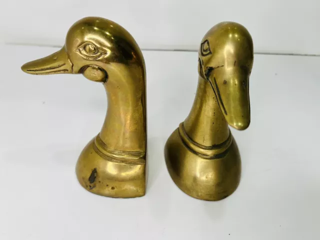 Solid Brass Mallard Duck Head Bookends Leonard Silver Made in Korea 6.5" Vintag 2
