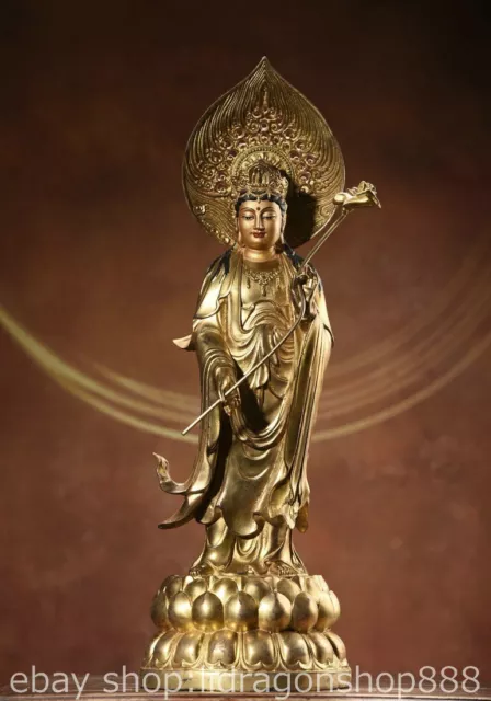 19.2" Old Chinese Copper Gild Buddhism Kwan-yin Guan Yin goddess Statue