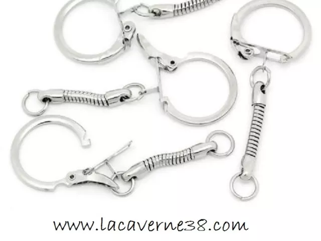 3/10 anneaux porte clé clef clip avec chaîne serpent chrome création 60mm