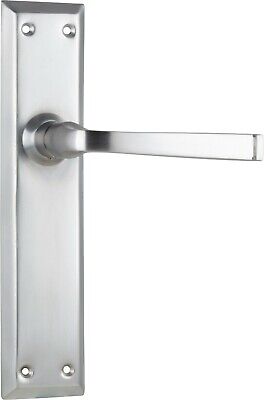 pair of satin chrome menton lever door handles and backplates,225 x 50 mm