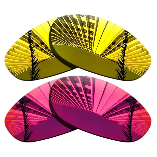 2 Pairs Polarized Replacement Lenses For-Oakley Monster Dog-Golden+Fuchsia Red