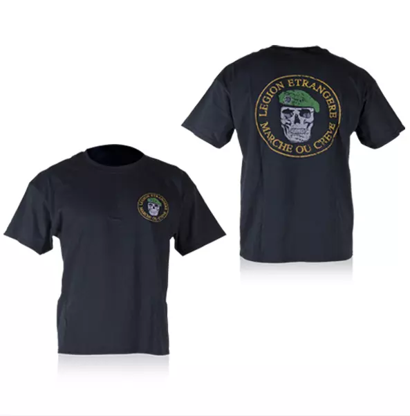 T-Shirt Maglietta Militare Legione Straniera Con Teschio Maglia Nera Uomo