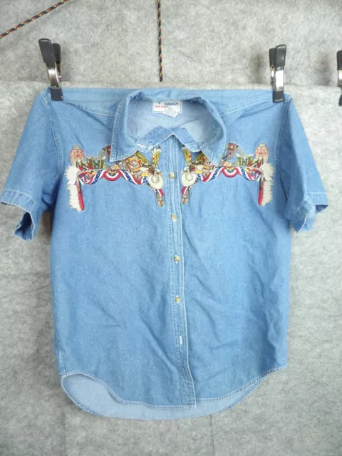 Quinn Again Shirt Womens Small Denim Southwestern Indian Embroidery