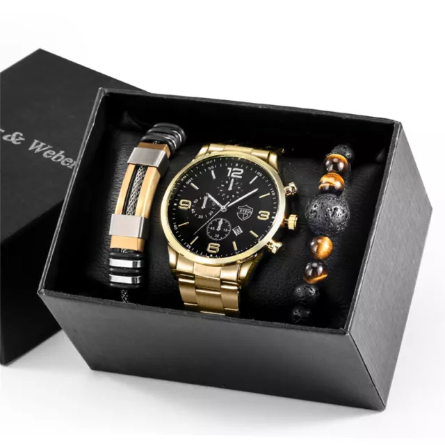 Mens Watches Casual Quartz Wrist Watch with Bracelet Gift Set Relogio Masculino