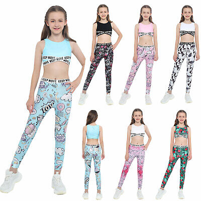 iEFiEL Mädchen Trainingsanzug Sportanzug Briefdruck Sportswear Tanz Yoga Outfits