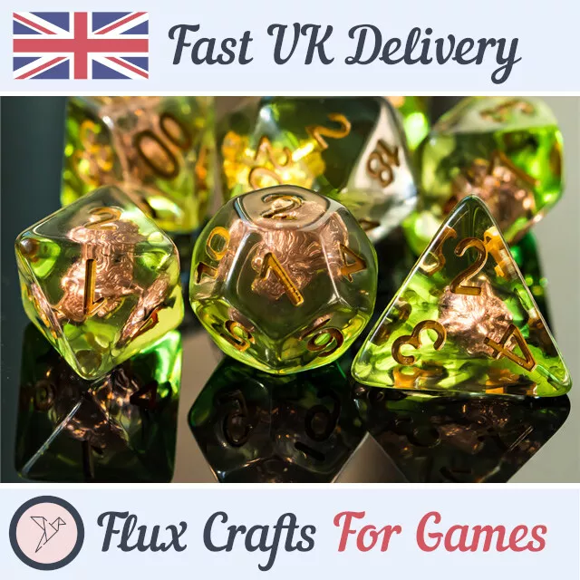 7pcs Green Resin RPG Dice Set Wolf Druid D20 DND Dungeons Gifts Flux Crafts