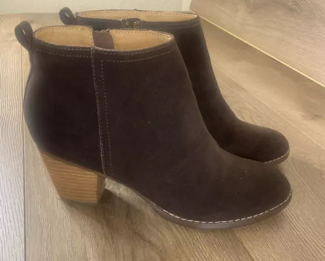 Lands End Ankle Boots Womens 9.5 Brown Suede Harris Booties Side Zip Block Heel