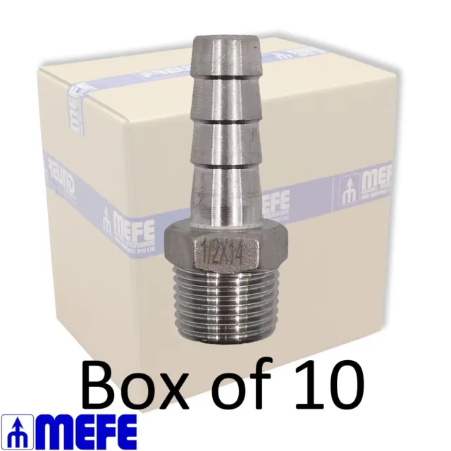 Hose Tail Stainless Steel - ½" BSP Thread to 14mm (CAT 80D 000) - Box of 10