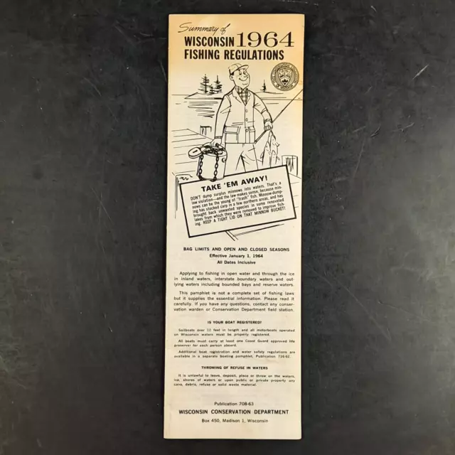 VINTAGE 1964 SUMMARY Of Wisconsin Fishing Regulations Pamphlet! 14.95