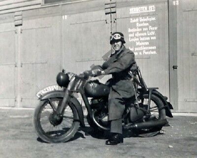 German Soldier posing with Motorcycle 8"x 10" World War II WW2 Photo 35p