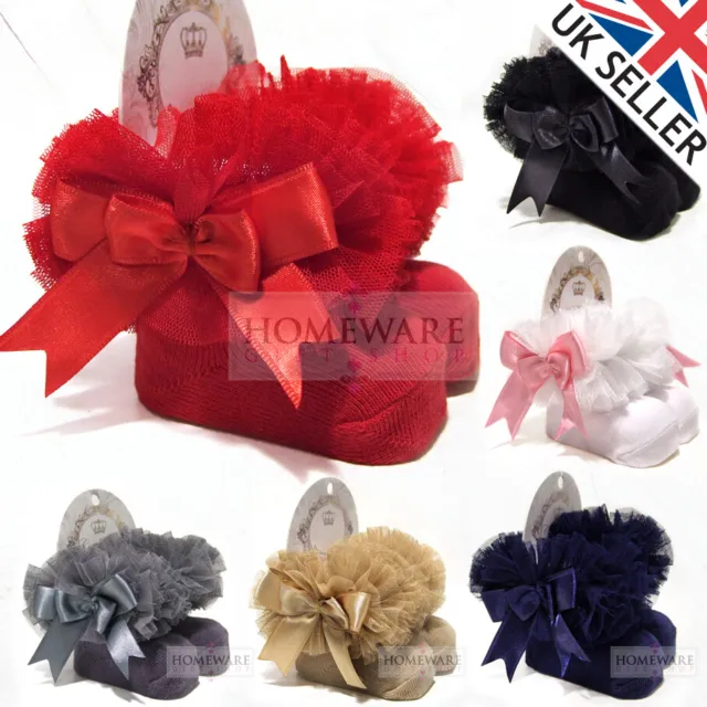 Girls Baby Tutu Socks Spanish Satin Bow Socks Soft Frilly Tulle Kids Ages 0-6 Y