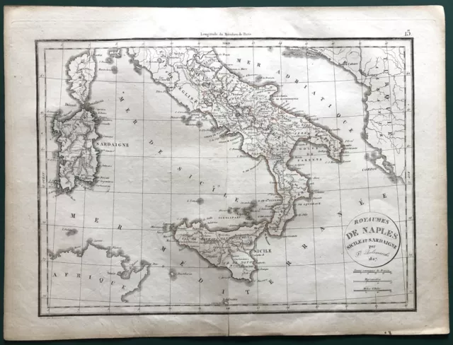 Gravure, 1827.  Grande Carte Du Royaume De Naples, Sicile Et Sardaigne