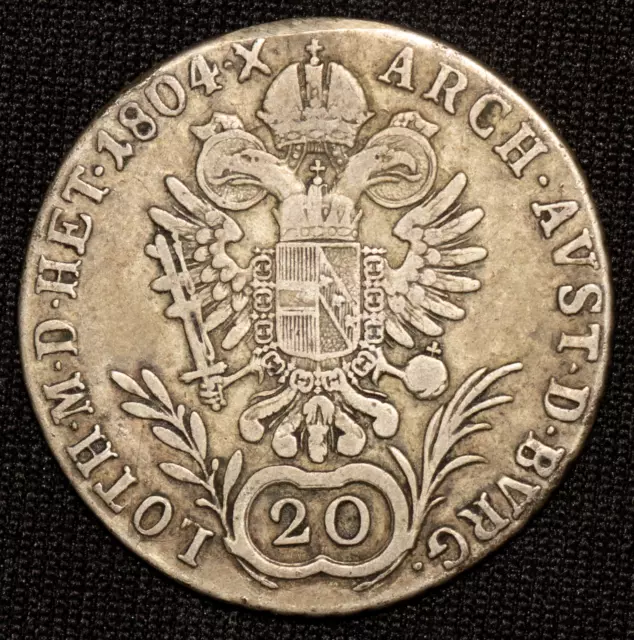 1804 F Austria 20 Kreuzer, Franz II, Silver Coin