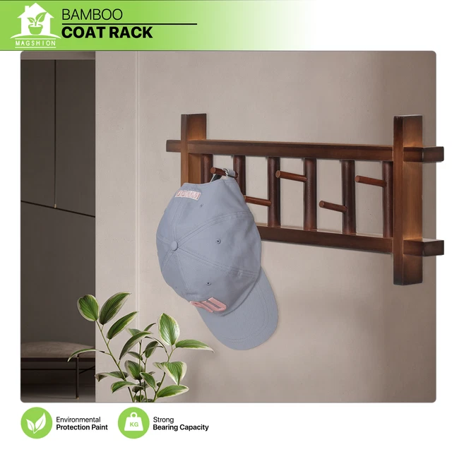 Hallway Bamboo [6 SWIVEL HOOK] Wall Mounted Coat Rack 24"Brown Hanger Hat Holder