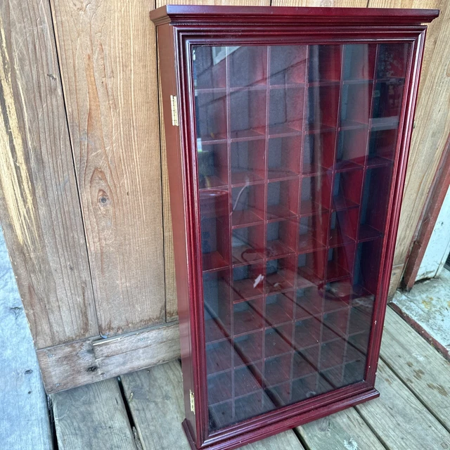56 Shot Glass Display Case Holder Wall Cabinet  Rack Shadow Box -CHERRY