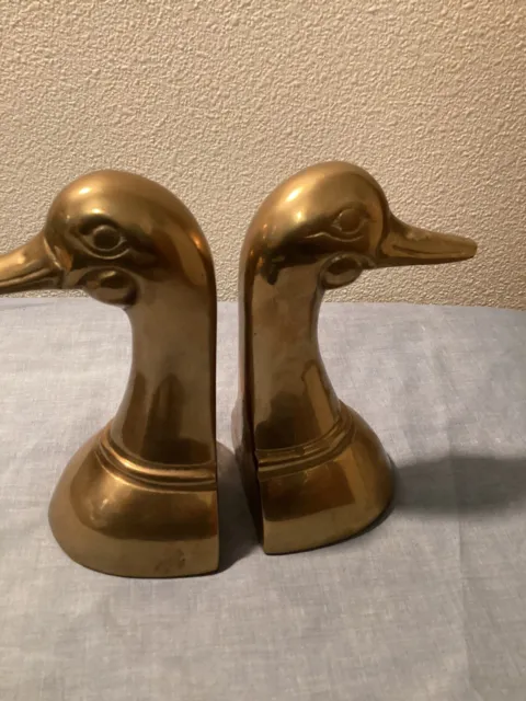 Leonard Silver Mfg Solid Brass Duck Head Bookends 6 1/4 Set Pair  Korea (A4)