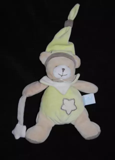 Doudou ours vert BABY'NAT BABYNAT BN043  étoile gris beige luminescent bonnet