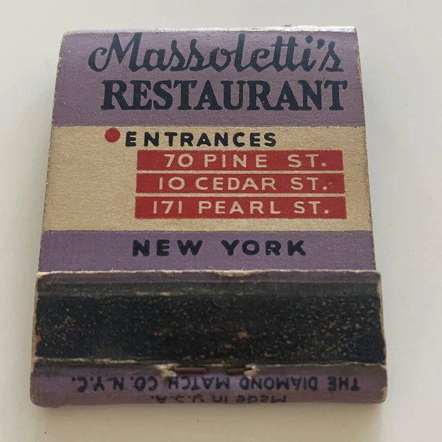Vintage Matchbook - Massoletti’s Restaurant - NYC New York
